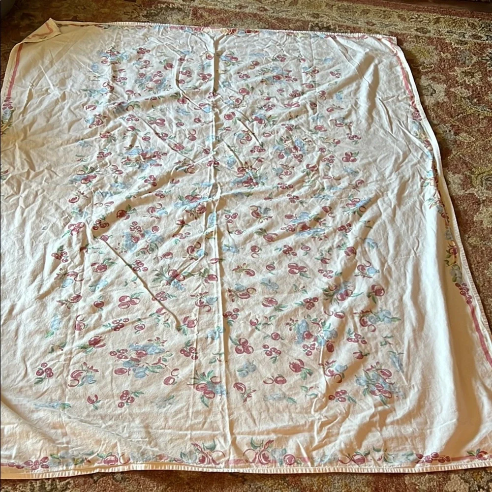 Large Vintage Cherries & Apple print tablecloth 72” x 60”